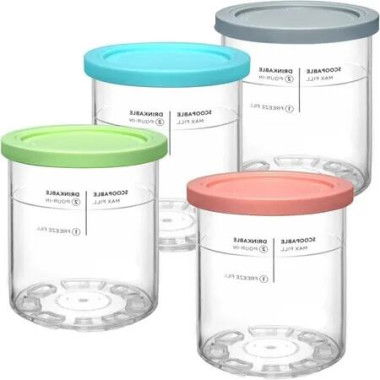 4-Pack Ninja Creami Deluxe Pint & Lid Replacements for NC501 NC500 Series (Blue, Pink, Grey, Green)