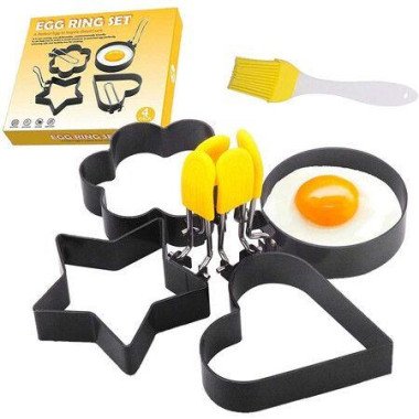 4 Pack Nonstick Egg Maker Mold With Silicone Handle For Frying Eggs Griddle Sandwiches Omelet And Burger