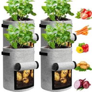 Detailed information about the product 4 Pack Potato Grow Bags 10 Gallon with Flap,Heavy Duty Fabric with Handle and Harvest Window,Non-Woven Planter Pot Plant Garden Bags to Grow Vegetables Tomato,Grey