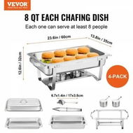 Detailed information about the product 4-Pack Rectangle Chafing Dish Set with Full-Size 8Qt Pan Frame Fuel Holder