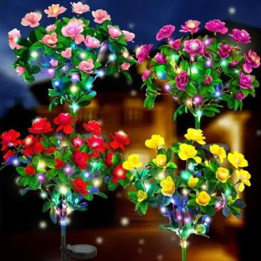 4 Pack Solar Garden Lights,Solar Azalea Flowers Lights with 56 Colorful LED Upgrade Waterproof Pathway Lights