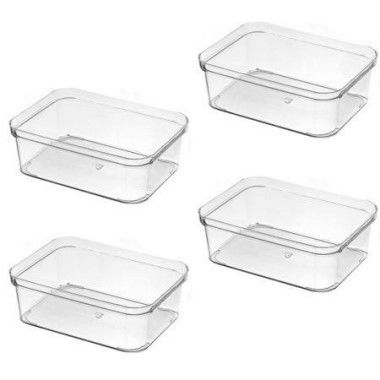 4 Pack Stackable Pantry Organizer Bins For Kitchen Freezer Countertops Cabinets - Plastic Food Storage Container With Handles For Home And Office 13.5*18.5*6.2CM