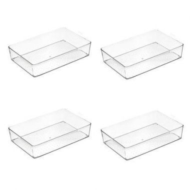 4 Pack Stackable Pantry Organizer Bins For Kitchen Freezer Countertops Cabinets - Plastic Food Storage Container With Handles For Home And Office 29.8*20*6.2 CM.