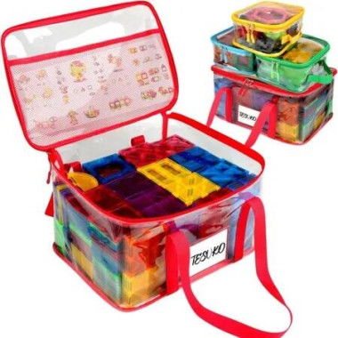 4 Pack Toy Storage Bag Toy Carry Bag for Puzzles Building Blocks Board Games Travel Bag for Various Small Toys