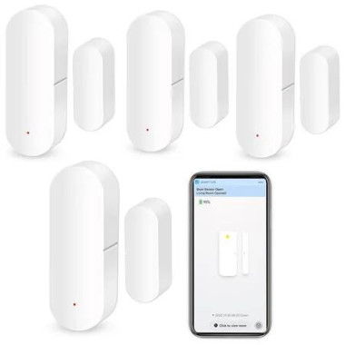 4 Pack Wireless Window Sensor with App Notification Alert, Contact Sensor for Home Security, Compatible with Alexa Google Assistant