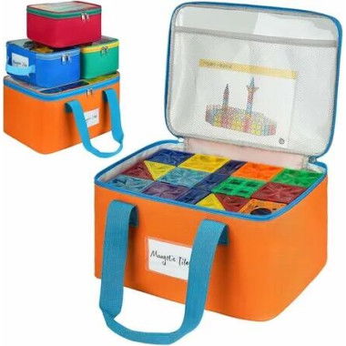 4 Packs Magnetic Tiles Storage Bags,Magnetic Tiles Storage Bin,Toy Organizer Case with Mesh Pocket and Tag Pocket for Building Tiles,Board Game,Puzzle