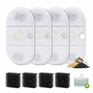 4 Packs Replacement Filters Compatible with Capsule Cat Water Fountain PLWF002,4 Replacement Filters, 4 Pre-Filter Sponges for 71fl oz/2.1L Water Fountain
