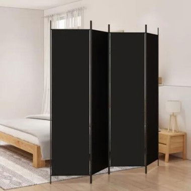 4-Panel Room Divider Black 200x200 cm Fabric