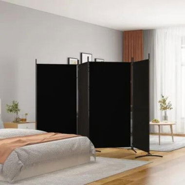 4-Panel Room Divider Black 346x180 cm Fabric