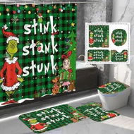 Detailed information about the product 4 Pcs Christmas Grinch Shower Curtain Rug Bath Mat Toilet Lid Cover for Bathroom Decorations