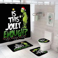 Detailed information about the product 4 Pcs Christmas Grinch Shower Curtain Rug Bath Mat Toilet Lid Cover for Bathroom Decorations