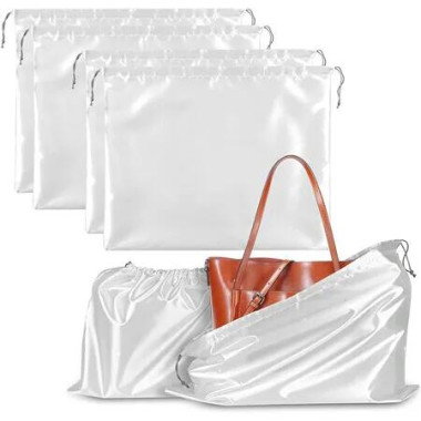 4 Pcs Dust Bags for Handbags, 60cm x 50cm Dust Cover Bag for Handbags Purses Cloth Shoes, Silk Daily Travel Storage Pouch Dustproof Drawstring Bag, White