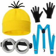 Detailed information about the product 4 Pcs Halloween Costume Accessories Yellow Beanie Hat Goggles Gloves Suspenders for Halloween Dress Up