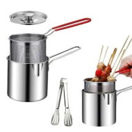 Detailed information about the product 4 Pcs Stainless Steel Mini Deep Fryer Basket Set with Easy Grip Handle, Deep Fry Pot for French Fries Taro Balls Chicken Wings Fried Fish