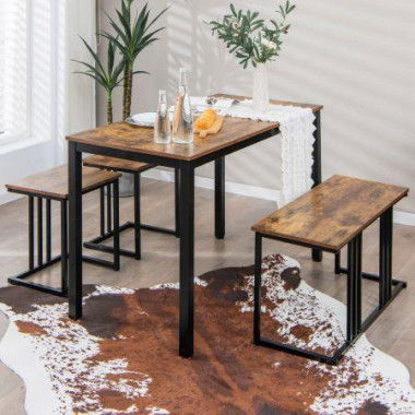 4-Piece Dining Table Set With Bench & 2 Stools For 4 Persons For Kitchen.