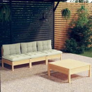 Detailed information about the product 4 Piece Garden Lounge Set with Cream Cushions Pinewood