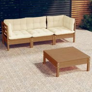 Detailed information about the product 4 Piece Garden Lounge Set with Cream Cushions Pinewood