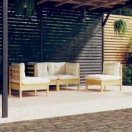 Detailed information about the product 4 Piece Garden Lounge Set with Cream Cushions Solid Pinewood