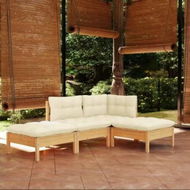 Detailed information about the product 4 Piece Garden Lounge Set with Cream Cushions Solid Pinewood