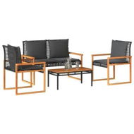 Detailed information about the product 4 Piece Garden Lounge Set with Cushions Black Poly Rattan
