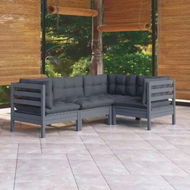 Detailed information about the product 4 Piece Garden Lounge Set with Cushions Grey Pinewood