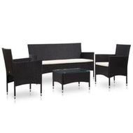 Detailed information about the product 4 Piece Garden Lounge Set With Cushions Poly Rattan Black