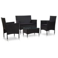 Detailed information about the product 4 Piece Garden Lounge Set With Cushions Poly Rattan Black