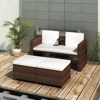 4 Piece Garden Lounge Set with Cushions Poly Rattan Brown