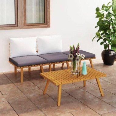 4 Piece Garden Lounge Set with Cushions Solid Wood Acacia