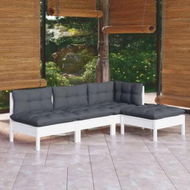 Detailed information about the product 4 Piece Garden Lounge Set with Cushions White Pinewood