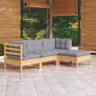 Detailed information about the product 4 Piece Garden Lounge Set with Grey Cushions Pinewood