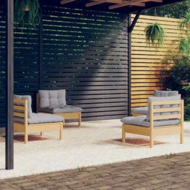 4 Piece Garden Lounge Set with Grey Cushions Pinewood