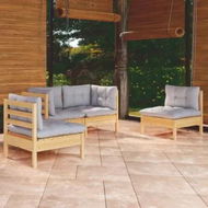 Detailed information about the product 4 Piece Garden Lounge Set with Grey Cushions Solid Pinewood