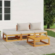 Detailed information about the product 4 Piece Garden Lounge Set with Light Grey Cushions Solid Wood