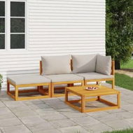 Detailed information about the product 4 Piece Garden Lounge Set with Light Grey Cushions Solid Wood