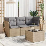 Detailed information about the product 4 Piece Garden Sofa Set with Cushions Beige Poly Rattan