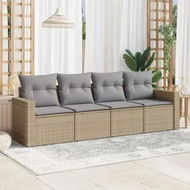Detailed information about the product 4 Piece Garden Sofa Set with Cushions Beige Poly Rattan