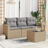 Detailed information about the product 4 Piece Garden Sofa Set with Cushions Beige Poly Rattan