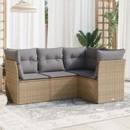 Detailed information about the product 4 Piece Garden Sofa Set with Cushions Beige Poly Rattan