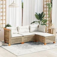 Detailed information about the product 4 Piece Garden Sofa Set with Cushions Beige Poly Rattan