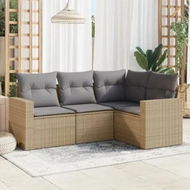 Detailed information about the product 4 Piece Garden Sofa Set with Cushions Beige Poly Rattan
