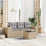 Detailed information about the product 4 Piece Garden Sofa Set with Cushions Beige Poly Rattan