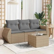 Detailed information about the product 4 Piece Garden Sofa Set with Cushions Beige Poly Rattan