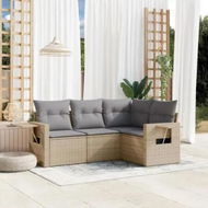 Detailed information about the product 4 Piece Garden Sofa Set with Cushions Beige Poly Rattan