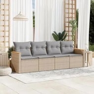 Detailed information about the product 4 Piece Garden Sofa Set with Cushions Beige Poly Rattan