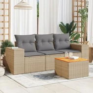 Detailed information about the product 4 Piece Garden Sofa Set with Cushions Beige Poly Rattan