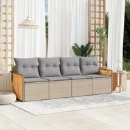 Detailed information about the product 4 Piece Garden Sofa Set with Cushions Beige Poly Rattan