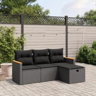 Detailed information about the product 4 Piece Garden Sofa Set with Cushions Black Poly Rattan