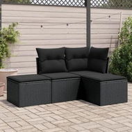 Detailed information about the product 4 Piece Garden Sofa Set with Cushions Black Poly Rattan