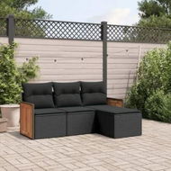 Detailed information about the product 4 Piece Garden Sofa Set with Cushions Black Poly Rattan